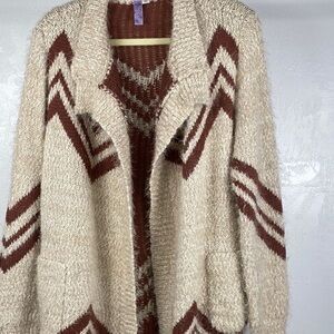 Alya Cream and Brown Chevron Cardigan